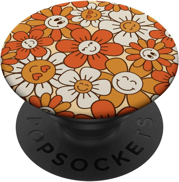 Floral Cottagecore Daisy Flower 60s 70s Boho Orange PopSockets Standard PopGrip