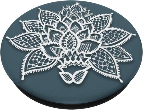 Floral Lace Flower Mandala White on Pacific Blue PopSockets Swappable PopGrip