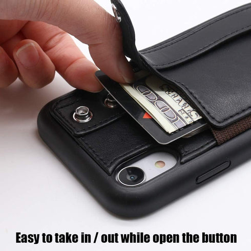 TOOVREN iPhone XR Wallet Case with Strap, Protective Cover with Stand, Adjustable Detachable Lanyard, Black