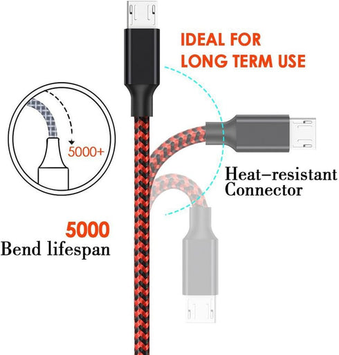 4Pack Micro USB 2.0 Cable Replacement 3FT/6FT/6FT/10FT for Samsung Galaxy S7 Edge S6 J7, Moto G5, Android Smartphones