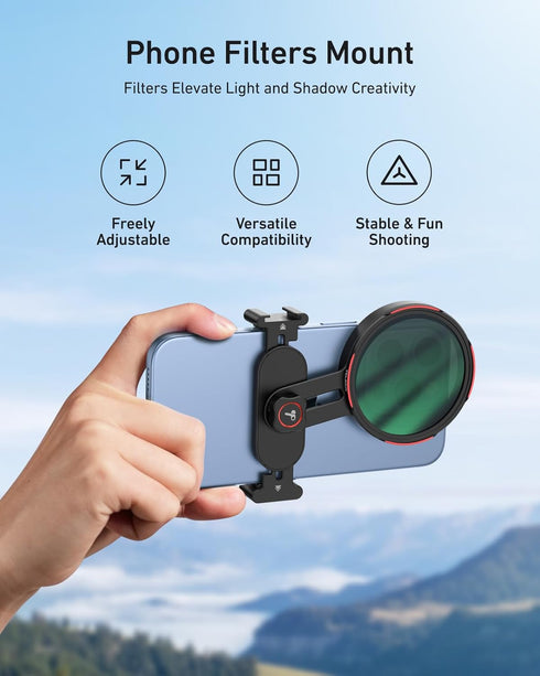 TELESIN 67mm 1/4" 16 15 S24 Universal Phone Filter Mount for DSLR Filters, Clip-On Holder with Cold Shoe & Thread