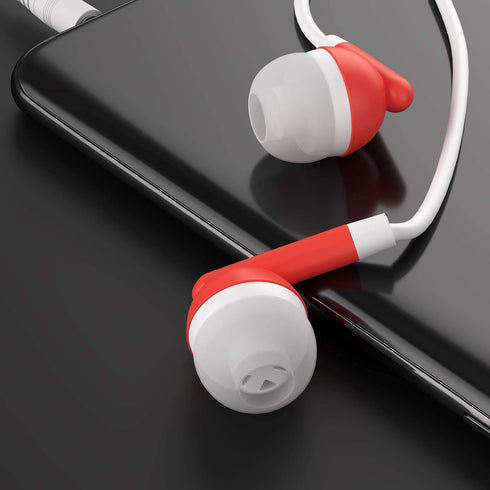 Maeline 10 Pack Bulk Earbuds - Red with 3.5 mm Headphone Plug - Perfect for Schools and Events!