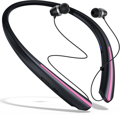 Neckband Bluetooth Headphones, Retractable Earbuds, IPX5 Sweatproof, Wireless Headset with Microphone, Noise Cancelling