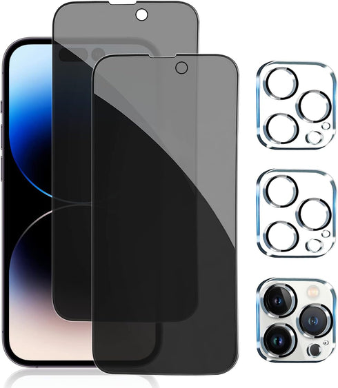 Pehael iPhone 14 Pro Privacy Screen Protector & Camera Lens Protector - 2+2 Pack, 9H Hardness, Easy Bubble-Free Install.