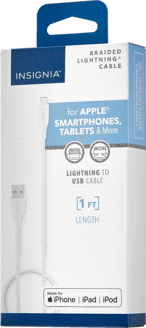 INSIGNIA USB to Lightning Charge/Sync Cable for iPhone iPad iPod, 1 ft, Moon Grey