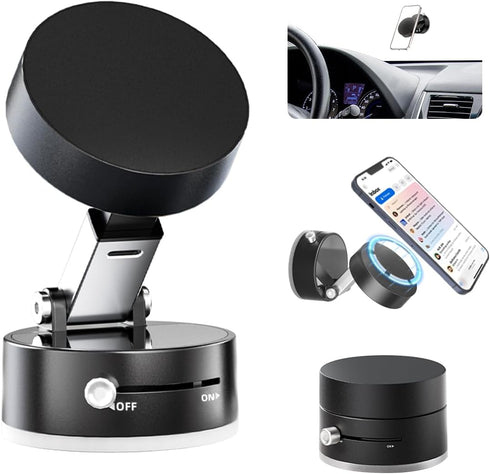 AUKSKY Vacuum Magnetic Phone Holder, Foldable Car Mount with Windshield Suction Cup &