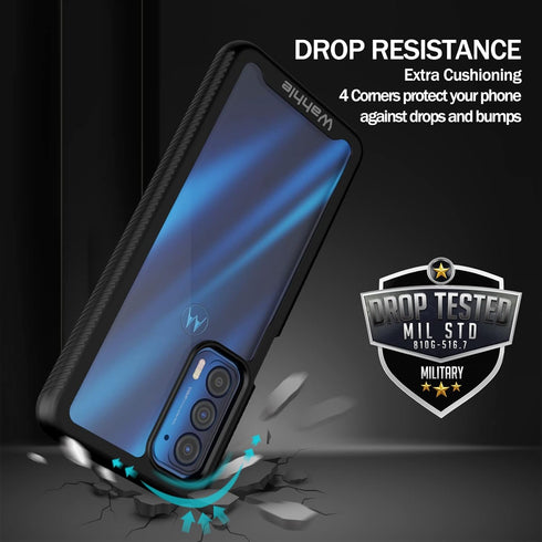 wahhle Motorola Edge 5G UW Case, Built-in Screen Protector, Full Body Shockproof Slim Fit Cover - Black/Clear