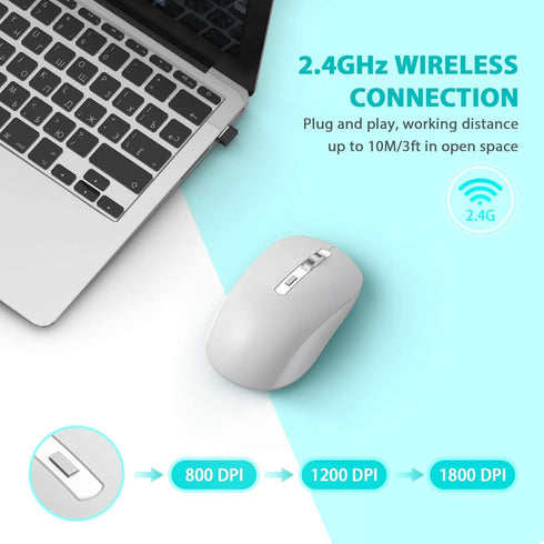 JOYACCESS Bluetooth Mouse, 2.4G Wireless Dual Mode Mouse for Laptop, MacBook, Windows, and Android - Gray