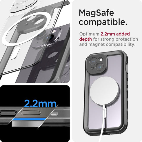 Miimall Waterproof iPhone 15 Case, Built-in Screen Protector, Full-Body Rugged Shockproof Dustproof Magnetic Case