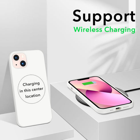 ORNARTO Compatible with iPhone 13 Case, Slim Liquid Silicone 3 Layers Full Covered Soft Gel Rubber Case (White) 6.1 inch