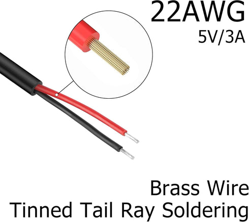 YAODHAOD Mini USB Male Pigtail Power Cable, 5V 3A Mini USB to 2 Pin Open End for USB Equipment, 1M/3.3FT