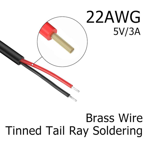 YAODHAOD Micro USB Male 2 Pin Bare Wire, 5V 3A Pigtail Power Cable for USB Equipment (5PCS)