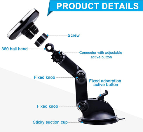 Magnetic Phone Car Mount Holder with Upgraded 3.2" Suction Cup | Universal Dashboard Windshield Mount | 8 Strong Magnets