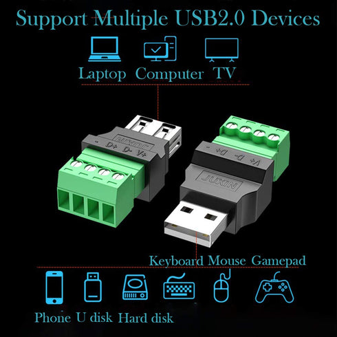 4Packs USB 2.0 Type A Male/Female to 4 Pin Screw Terminal Block Connector, Portable Pluggable Type Adapter Connector Converter 300V 8A