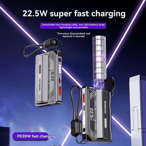 TKOWTB 21700 20W DIY Power Bank Case Detachable Cable PD Fast Charging No Battery Included Black