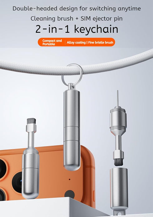 Headset 1-Pack) Mobile Phone SIM Card Removal Tool, Earphone Cleaning Kit, Premium Keychain, Bluetooth Cleaner (Silver