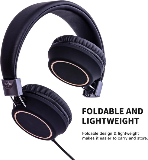 Kids Wired Headphones for School with Microphone, Lightweight Foldable Design for Boys and Girls (Black)