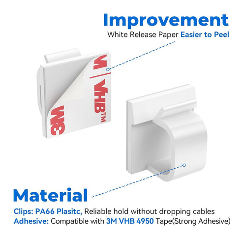 Cable Clips 50pcs with Strong Adhesive Tapes, Wire Holder Organizer for Car, Office, and Home