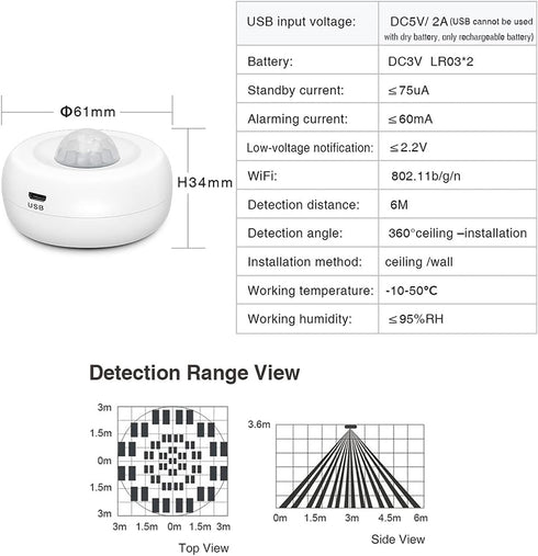 WiFi Smart Motion Sensor, Wireless Infrared Home Security System with Free App Alerts, No Hub Required