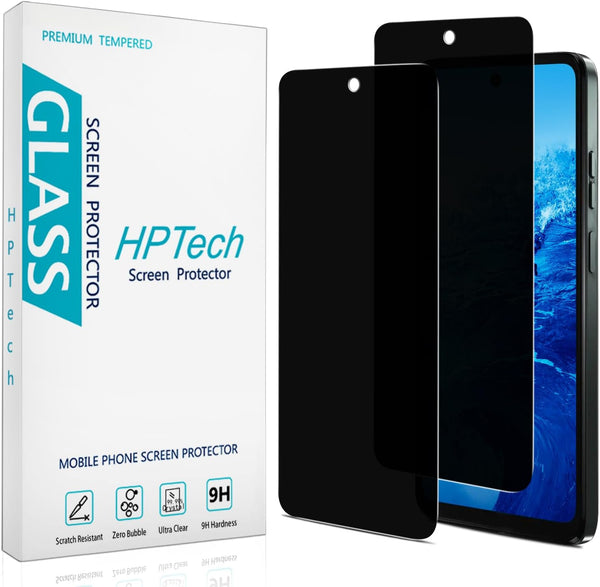 HPTech 2 Pack Privacy Screen Protector for Motorola Moto G 5G (2024), Anti Spy Tempered Glass, Bubble Free, Case
