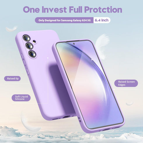 oakxco Samsung Galaxy A54 5G Phone Case, Lilac Lavender Light Purple Liquid Silicone Cute Thin Slim Soft Rubber TPU