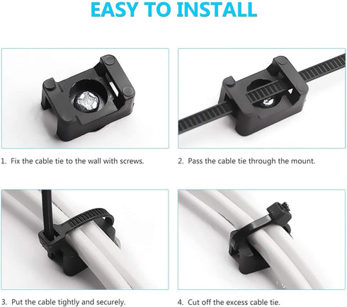 Cable Tie Mounting, 100 Pcs Zip Tie Base, 5 mm Screw Hole, Cord Tie Mount for Home/Office/Garden