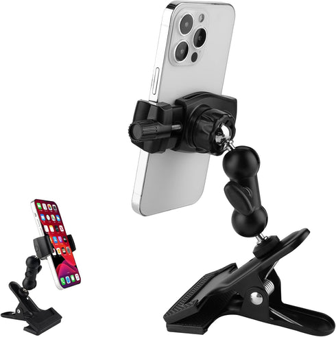 Clip Clamp Phone Holder for Desk/Table/Glass Door/Desktop Baffle/Easel, Compatible with