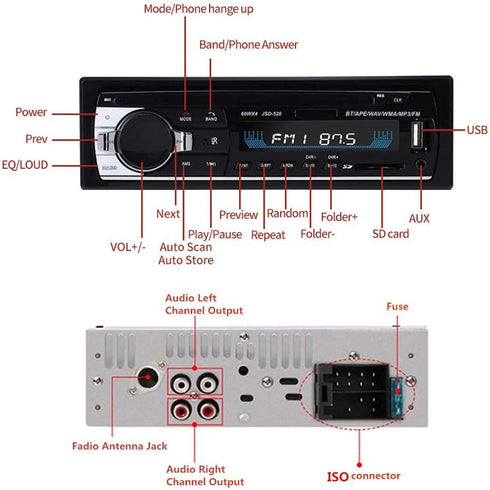 WEPARTICULAR 12V MP3 Single Din Car Stereo Car Radio Receiver Bluetooth Hands-Free, Audio Player USB Port SD Port AUX
