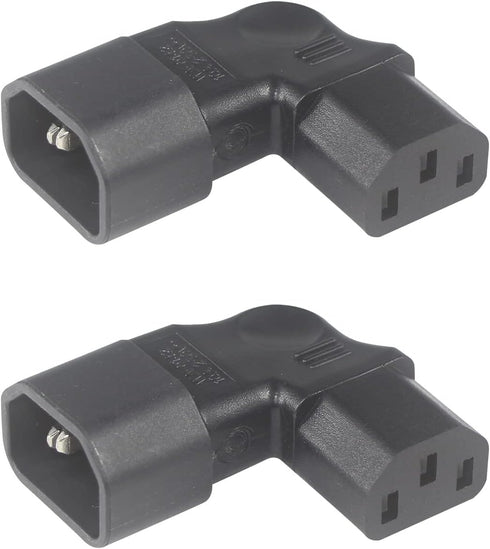 Right Angle C13 to C14 IEC AC Plug Adapter, 2 Pack, 90 Degree Design, PVC, Pure Copper, 250VAC 10A Max