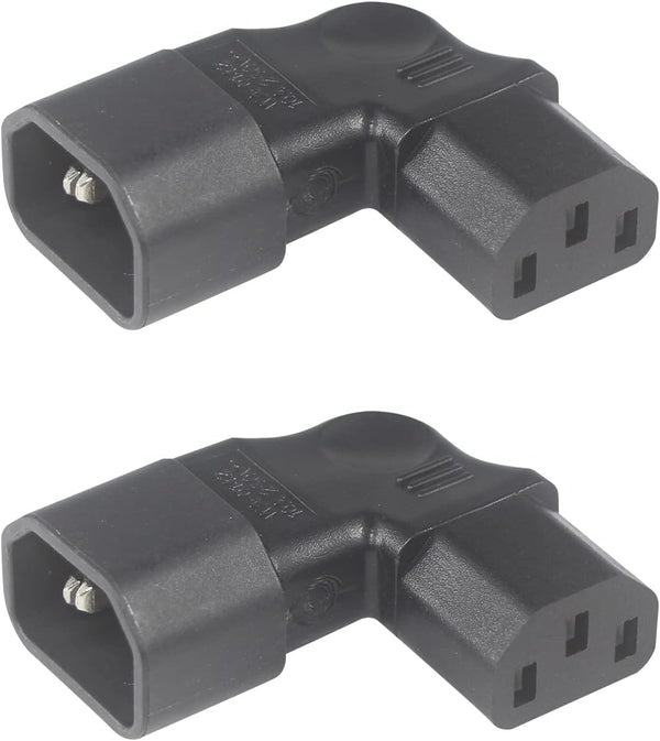 Right Angle C13 to C14 IEC AC Plug Adapter, 2 Pack, 90 Degree Design, PVC, Pure Copper, 250VAC 10A Max