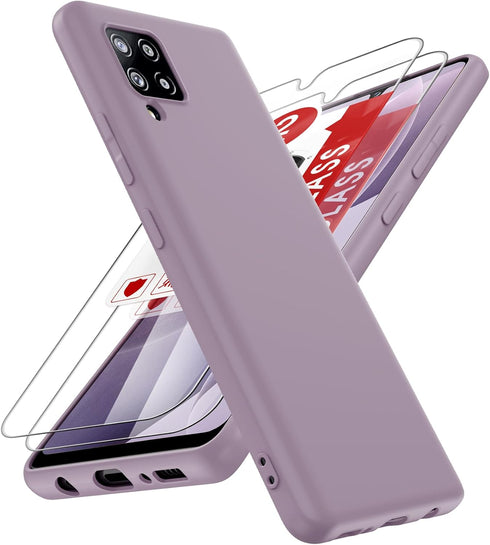 LeYi Phone Case for Samsung Galaxy A42 5G, Liquid Silicone Slim Cover with 2 Pack Tempered Glass Protector, Purple