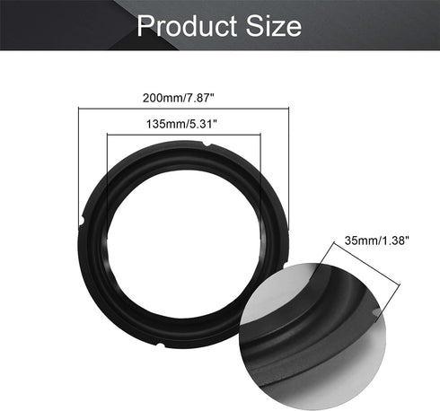 Fielect 4Pcs 8 Inch Black Notch Speaker Rubber Edge Surround Rings for Speaker Repair or DIY