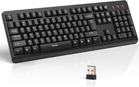 TECKNET Wireless Keyboard, 2.4G Silent Full-Size USB Keyboard with Number Pad, Ergonomic Keys