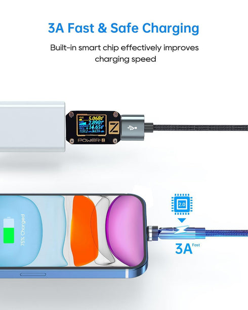 Kuulaa 7pin Magnetic Charging Cable 2Pack 3FT 540° Rotating Magnetic Phone Charger Cable 3A Fast Charging Data Transfer Magnetic USB Cable Nylon-Braided Cords