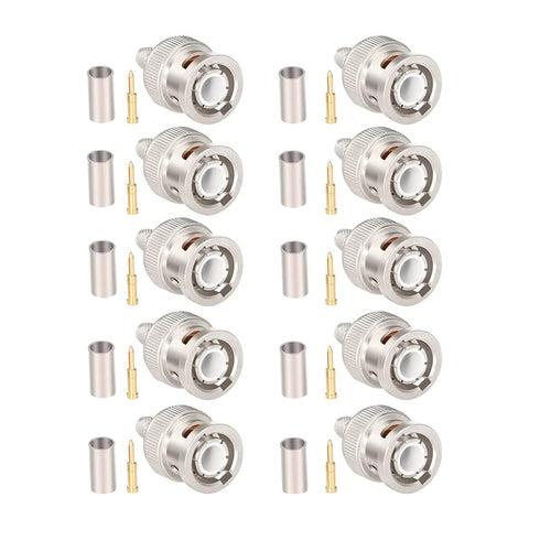 10 Pack 50 Ohm BNC Male Crimp Connector for RG58/RG142/RG400/LMR195/KSR195/3D-FB Cable