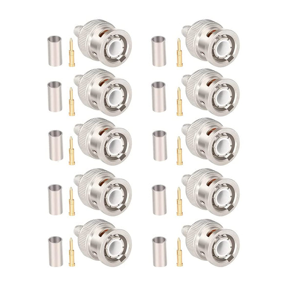 10 Pack 50 Ohm BNC Male Crimp Connector for RG58/RG142/RG400/LMR195/KSR195/3D-FB Cable