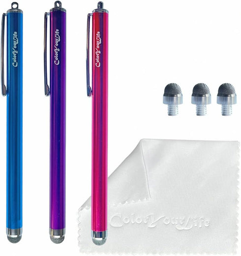3-Pack 5.3'' Micro-Knit Mesh Tip Capacitive Stylus Pens for Touch Screens with Replaceable Fiber Tips and Cleaning Cloth