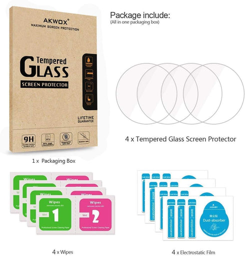 AKWOX Tempered Glass Screen Protector for Garmin Fenix 6S, Pack of 4, 0.3mm 2.5D High Definition 9H