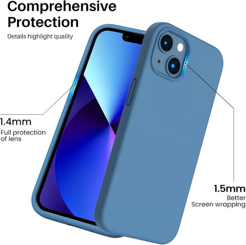 ORNARTO 13 6.1inch-Blue Shockproof Liquid Silicone Designed for iPhone Case Gel Rubber Anti-Shock Cover Case Drop