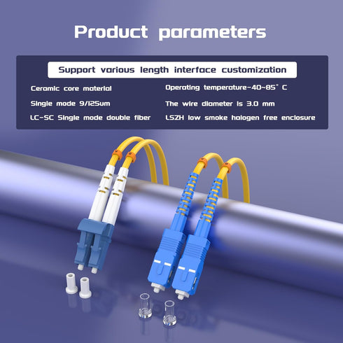 7.5Meters 25ft LC/UPC-SC/UPC Single-Mode Fiber Optic Cable, LC to SC OS2 Jumper Optical Patch Cord Duplex