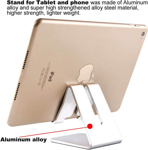 Tablet Stand Holder,Aluminum Solid Portablet Desktop Dock Hands Free Cradle Compatible with Tablets Such As iPad Air Mini Pro, Phone 14 13 11 XR MAX XS Max XR X Plus More Tablets (4-13 Inch) -Silver by iBarbe