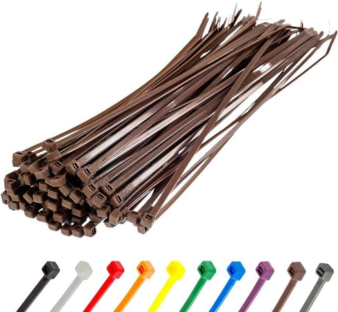 GTSE 12 Inch Brown Zip Ties, 100 Pack, 50lb Strength, UV Resistant Nylon Cable Ties, Self-Locking