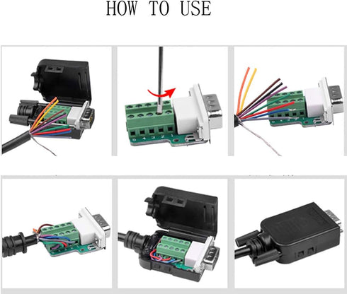 DB9 D-SUB RS232 Adapter, 9 Pin Signals Terminal Breakout Plastic Cover, 2 Row (Female with Screw)