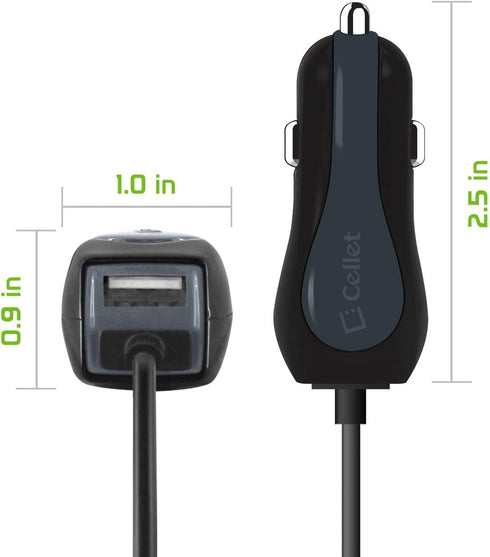 Cellet Micro-USB Car Charger with Built-in Coiled 4ft Long Micro USB Cable (Fast Charging 2.4 Amp)