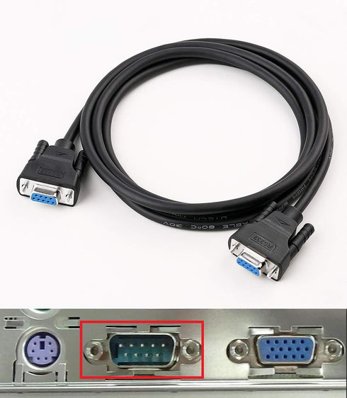 DTECH 6 ft RS232 Serial Cable, Female to Female, 9 Pin Straight Through, Black, 2 Meters