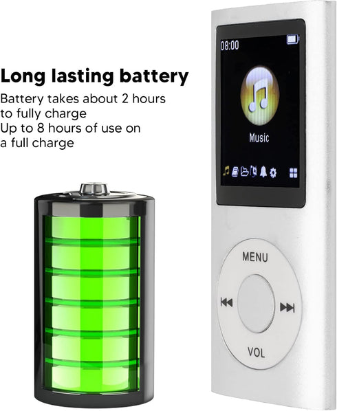 Akozon MP3 Player,MP3 1.8 Inch MP3 Player Stylish Multifunctional Lossless Sound Slim LCD Screen Portable Player