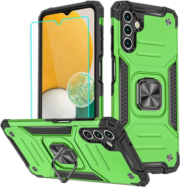 HNHYGETE Phone Case for Galaxy A13 5G with Screen Protector, 360° Military Grade Rotatable Kickstand, Green