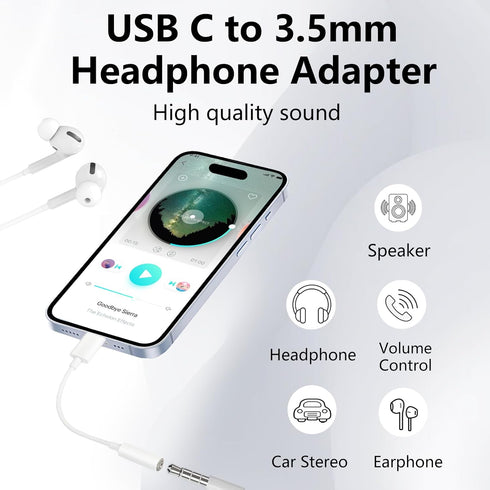 USB C to 3.5 mm Headphone Jack Adapter, 2-Pack Type C Aux Audio Dongle Cable Cord Compatible with iPhone 15/15 Pro/Pro Max/Plus, Samsung Galaxy S23 S24 Ultra, Note 20, iPad Pro, MacBook, Pixel XL