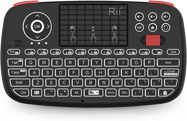 Rii (Upgrade) i4 Mini Bluetooth Keyboard: Blacklit Portable Wireless Keyboard with Touchpad for Smartphones and PC