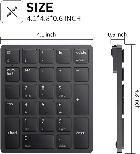 havit Bluetooth Number Pad, Wireless 26 Keys Mini Numeric Keypad, Rechargeable for Laptop, Desktop, PC - Black